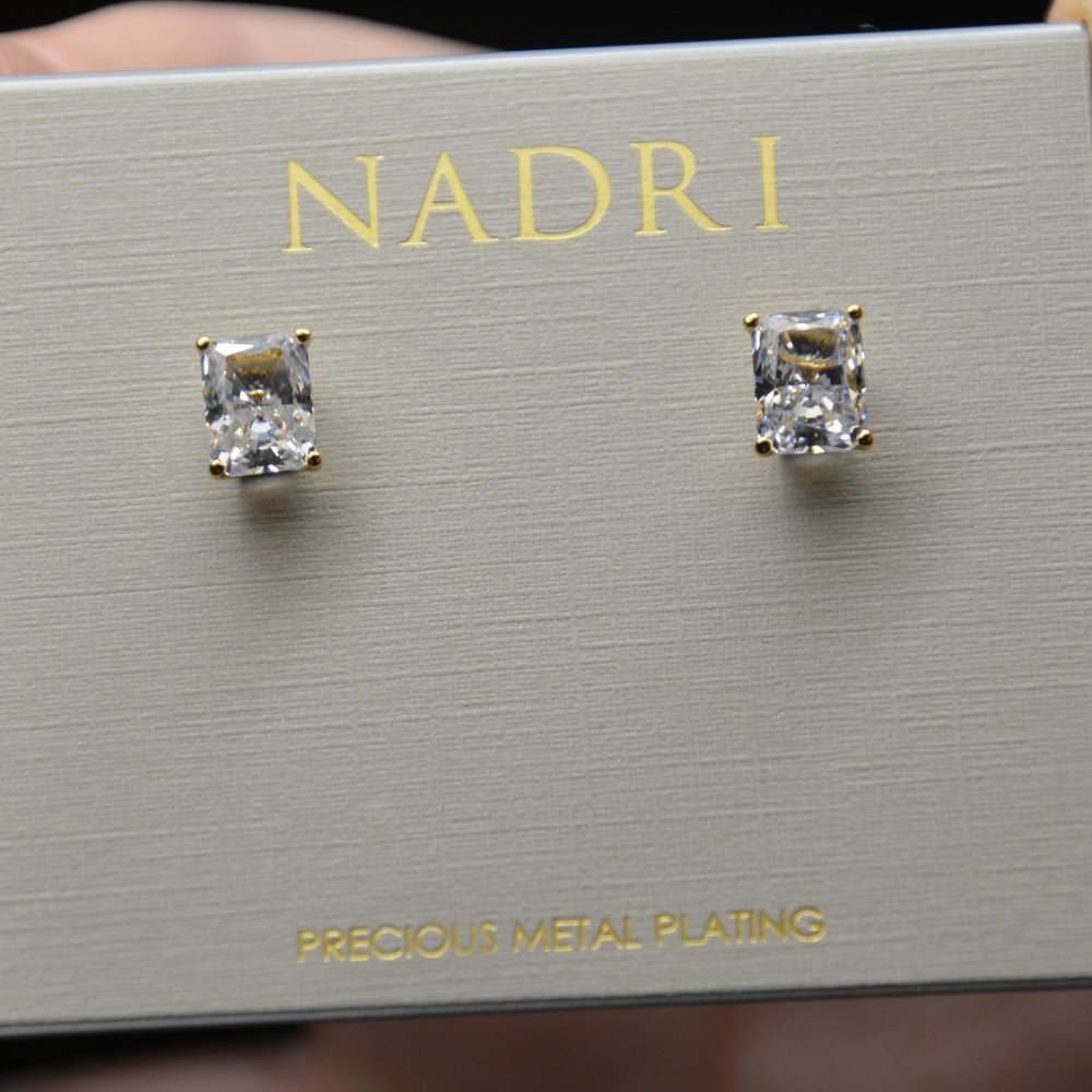 New in box! Nadri Modern Love Emerald Cut Cubic Zirconia Stud Earrings